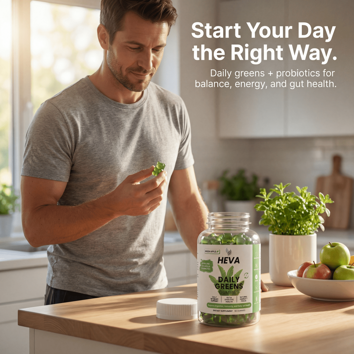 Heva Daily Greens Gummies - Probiotics and Sugar Free - Heva