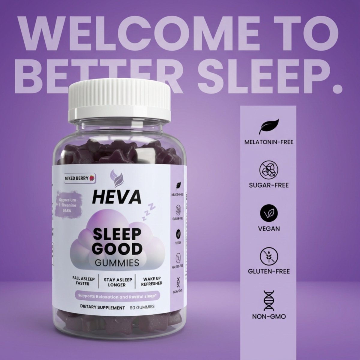 Heva Sleep Good Gummies - Melatonin Free and Sugar Free - Heva