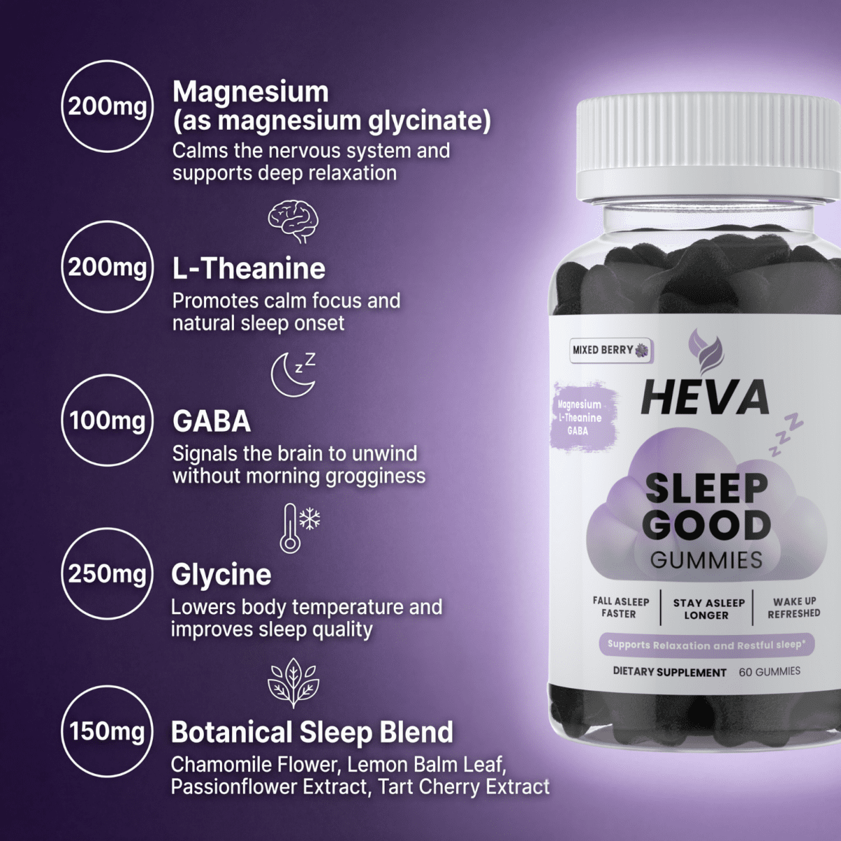 Heva™ Sleep Good Gummies - Melatonin Free and Sugar Free - Heva