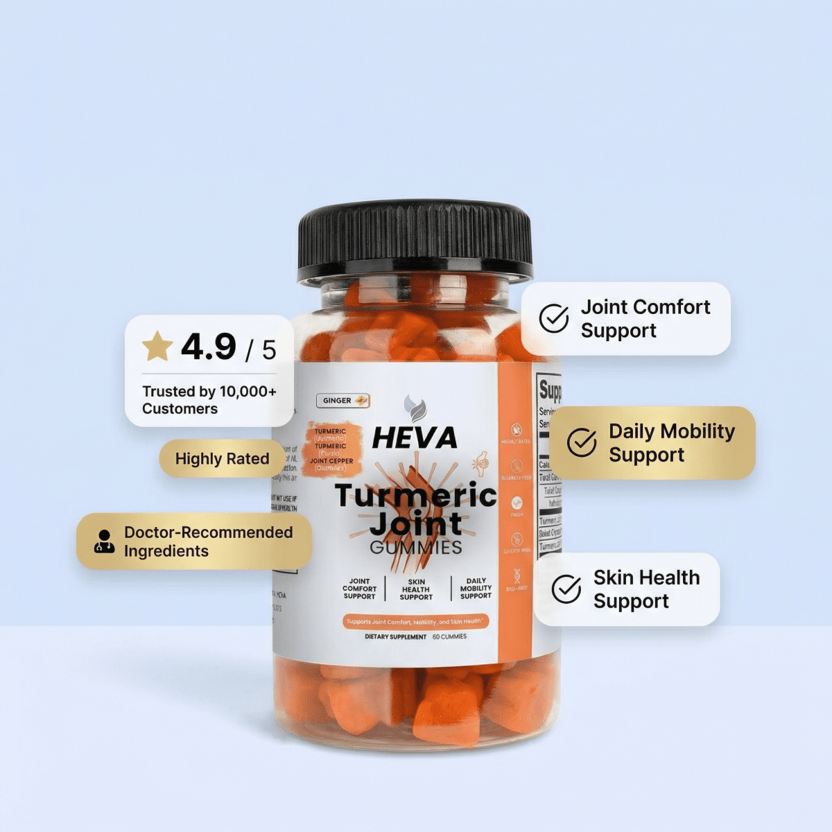 Heva™ Turmeric Joint Gummies - Joint and Skin Support - Heva