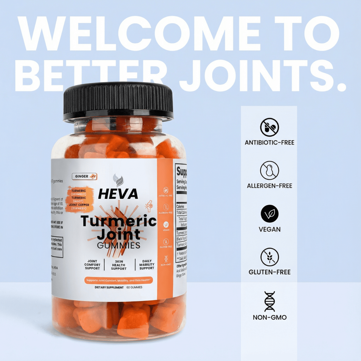 Heva™ Turmeric Joint Gummies - Joint and Skin Support - Heva
