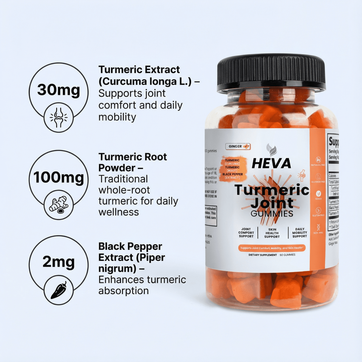 Heva™ Turmeric Joint Gummies - Joint and Skin Support - Heva